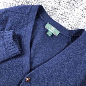 Vintage Orvis Sweater Mens Large Blue Wool Cardigan Plaid Elbow Patch 90s